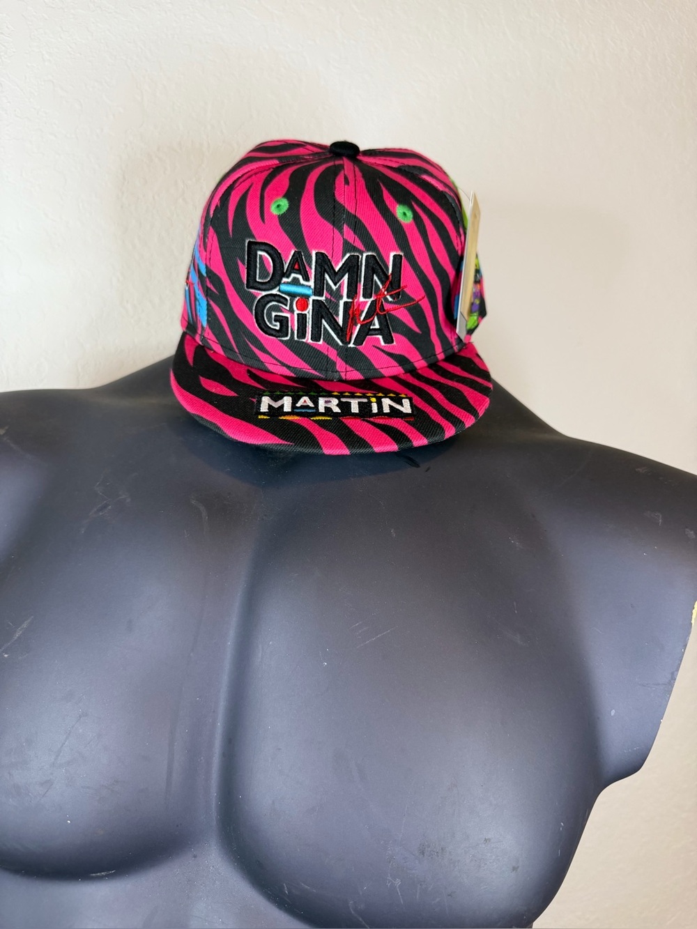 Martin Damn Gina Zebra Print Snapback Hat Pink Black Neon TV Show Cap NWT